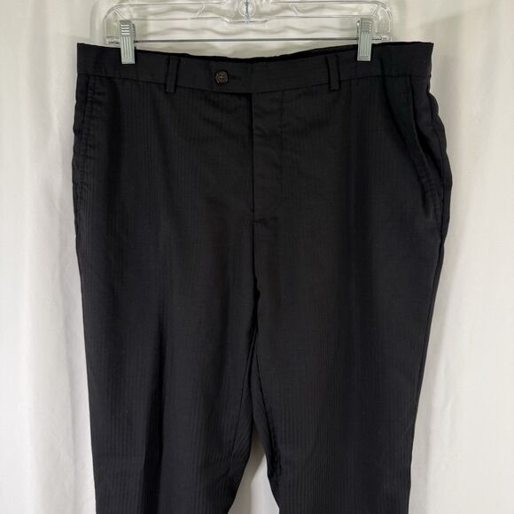 Ted Baker 100% Wool Pants Men's 35 R Black Striped Joe CT Flat Front Pockets - Picture 2 of 13